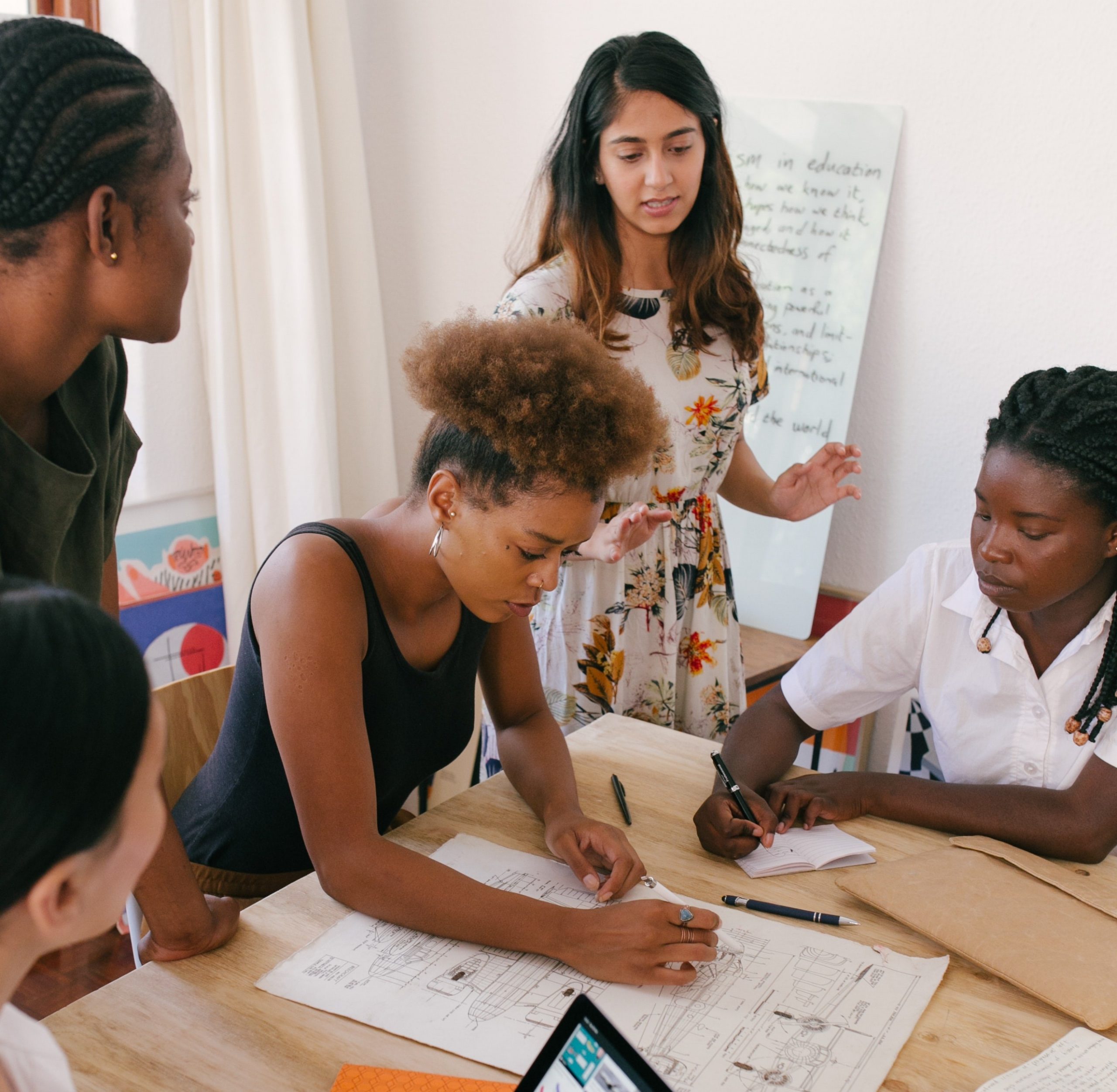Students collaborating in an in-school incubation workshop